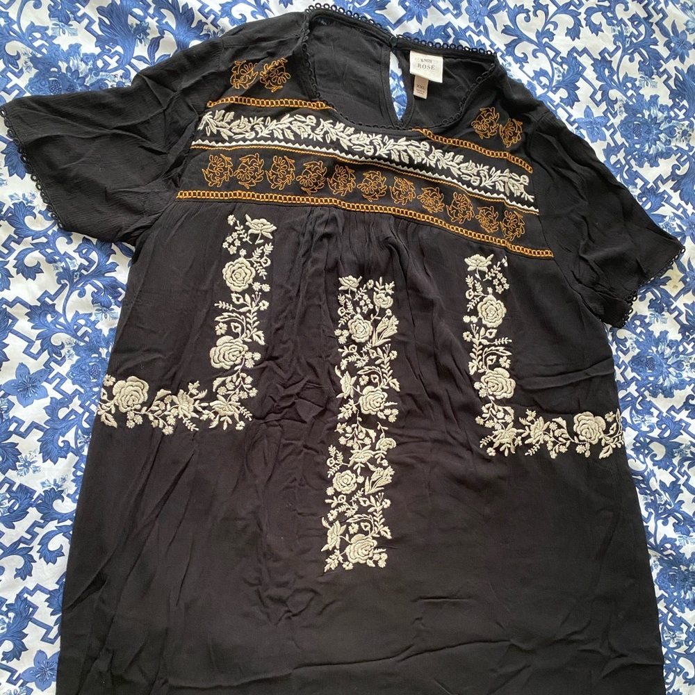 Knox Rose embroidered Black tunic dress XXL